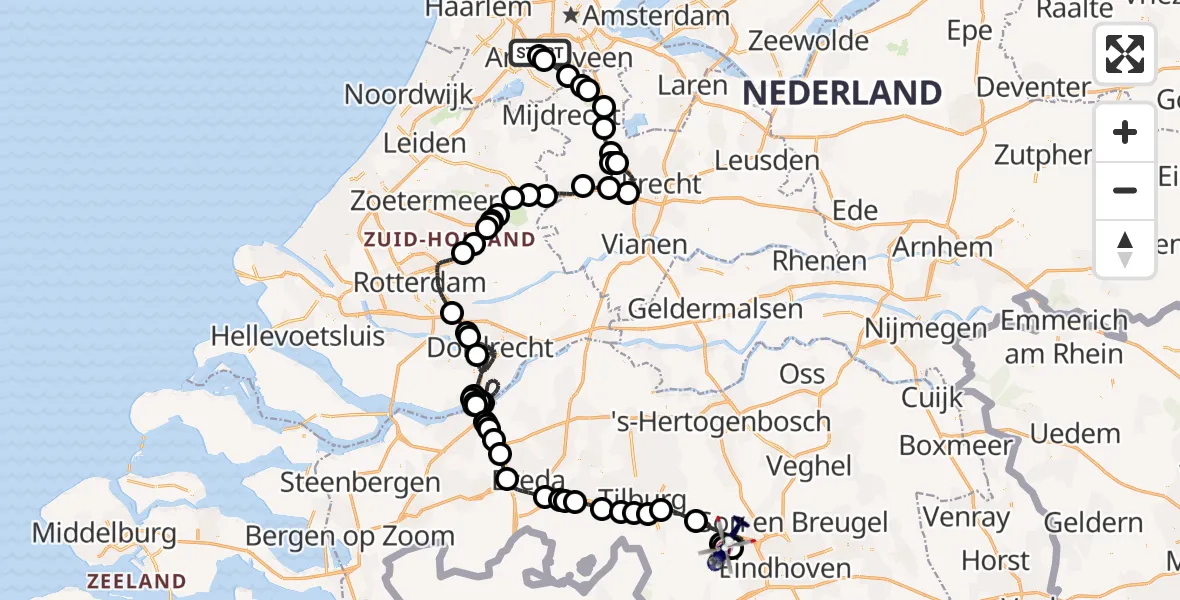 Vluchtroute Politiehelikopter Schiphol - Oirschot, 11 november 2023, 19:39