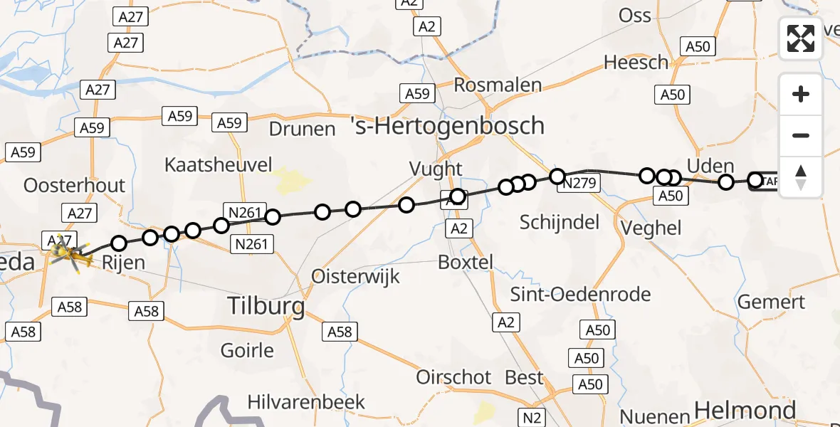 Vluchtroute Traumahelikopter Vliegbasis Volkel - Dorst, 11 november 2023, 19:58