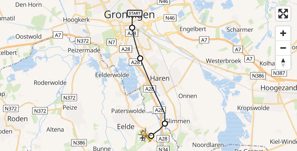 Vluchtroute Traumahelikopter Universitair Medisch Centrum Groningen - Groningen Airport Eelde, 11 november 2023, 20:38