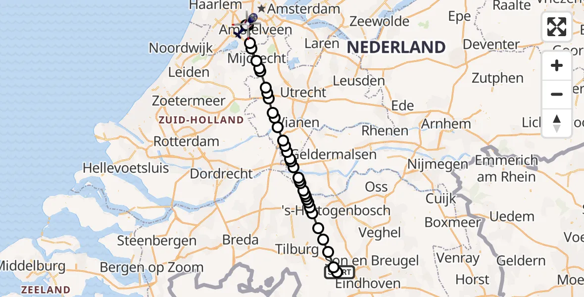 Vluchtroute Politiehelikopter Oirschot - Schiphol, 11 november 2023, 21:08