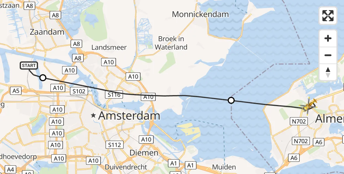 Vluchtroute Traumahelikopter Amsterdam Heliport - Almere, 11 november 2023, 22:16