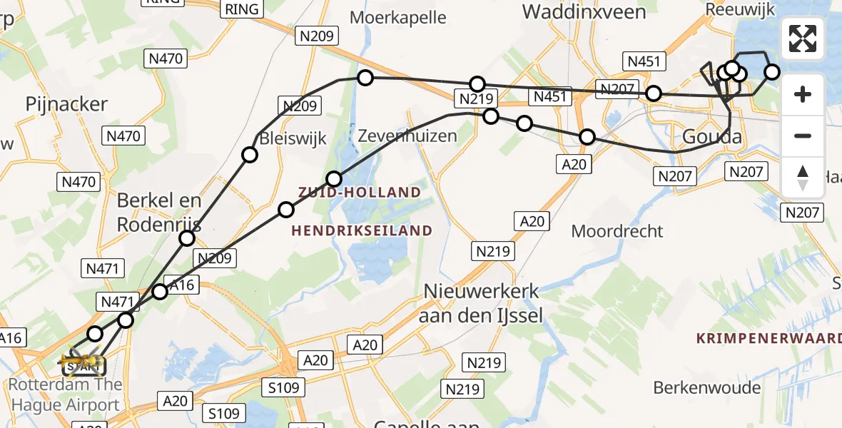 Vluchtroute Traumahelikopter Rotterdam The Hague Airport - Rotterdam The Hague Airport, 11 november 2023, 22:47
