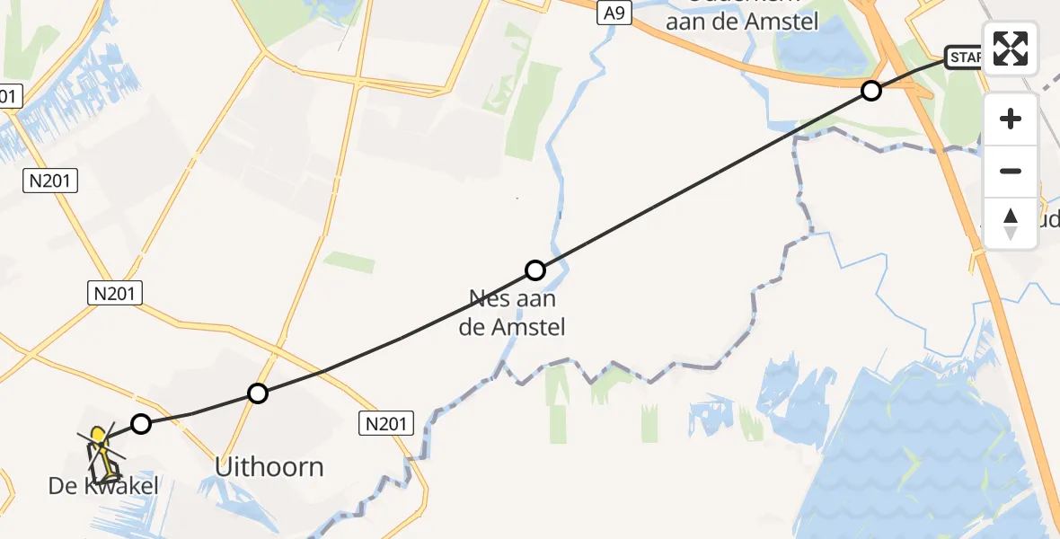 Routekaart van de vlucht: Lifeliner 1 naar De Kwakel