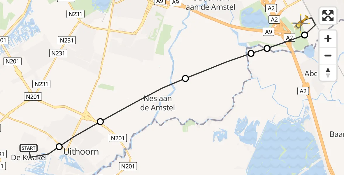 Vluchtroute Traumahelikopter De Kwakel - Academisch Medisch Centrum (AMC), 11 november 2023, 23:17