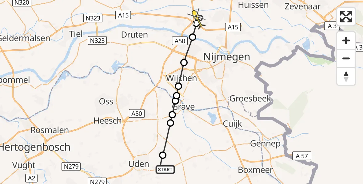 Routekaart van de vlucht: Lifeliner 3 naar Valburg