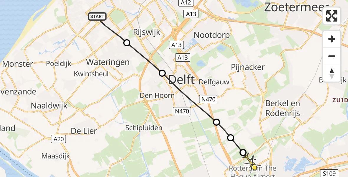 Routekaart van de vlucht: Lifeliner 2 naar Rotterdam The Hague Airport