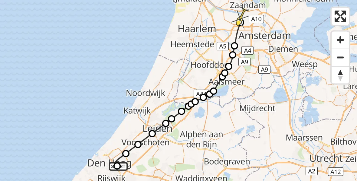 Routekaart van de vlucht: Lifeliner 1 naar Amsterdam Heliport