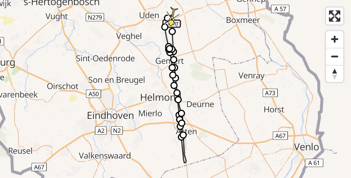 Routekaart van de vlucht: Lifeliner 3 naar Vliegbasis Volkel