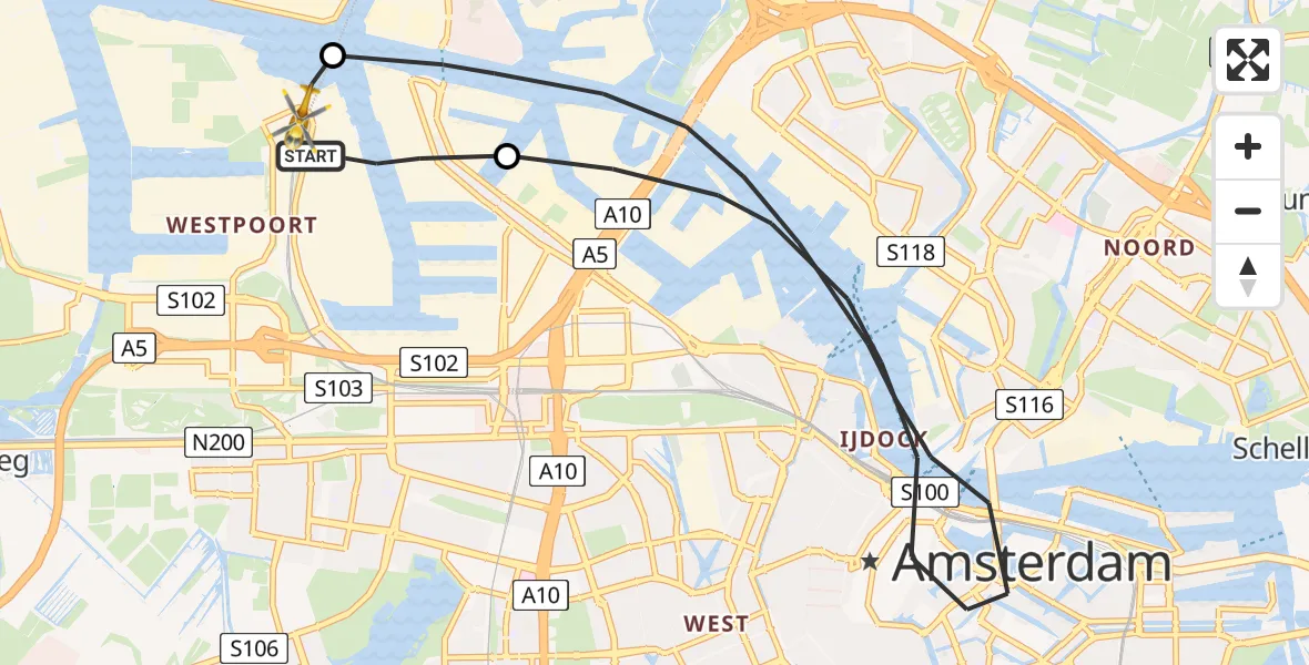 Vluchtroute Traumahelikopter Amsterdam Heliport - Amsterdam Heliport, 12 november 2023, 14:12