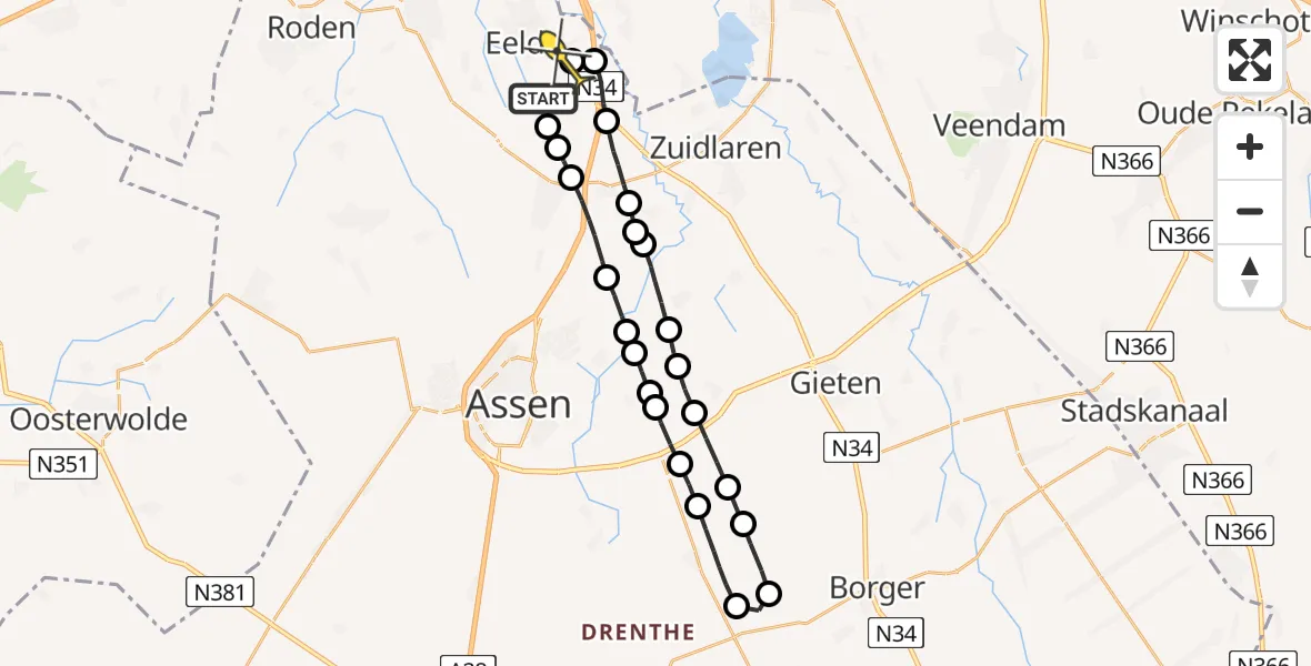 Routekaart van de vlucht: Lifeliner 4 naar Groningen Airport Eelde