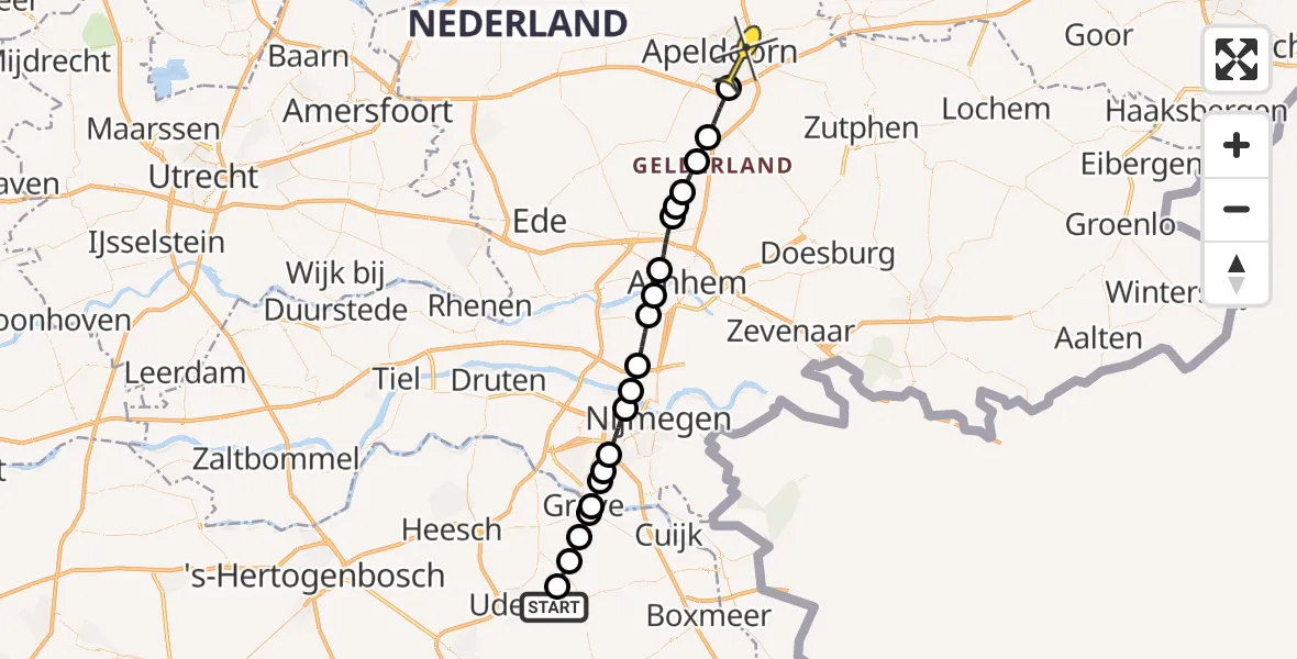 Routekaart van de vlucht: Lifeliner 3 naar Apeldoorn