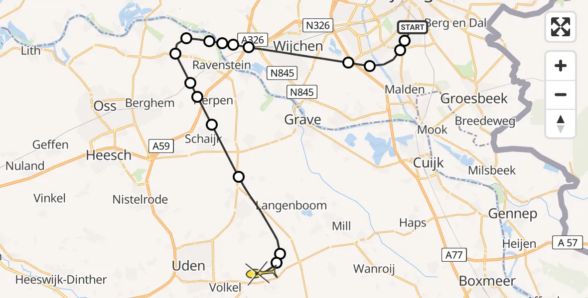 Routekaart van de vlucht: Lifeliner 3 naar Vliegbasis Volkel