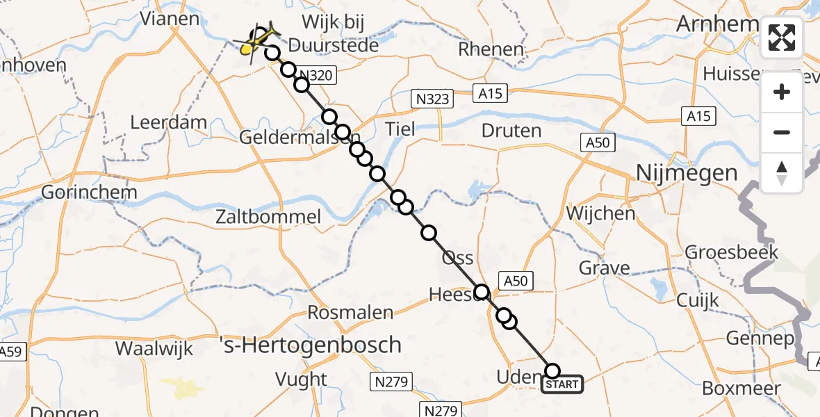 Routekaart van de vlucht: Lifeliner 3 naar Culemborg