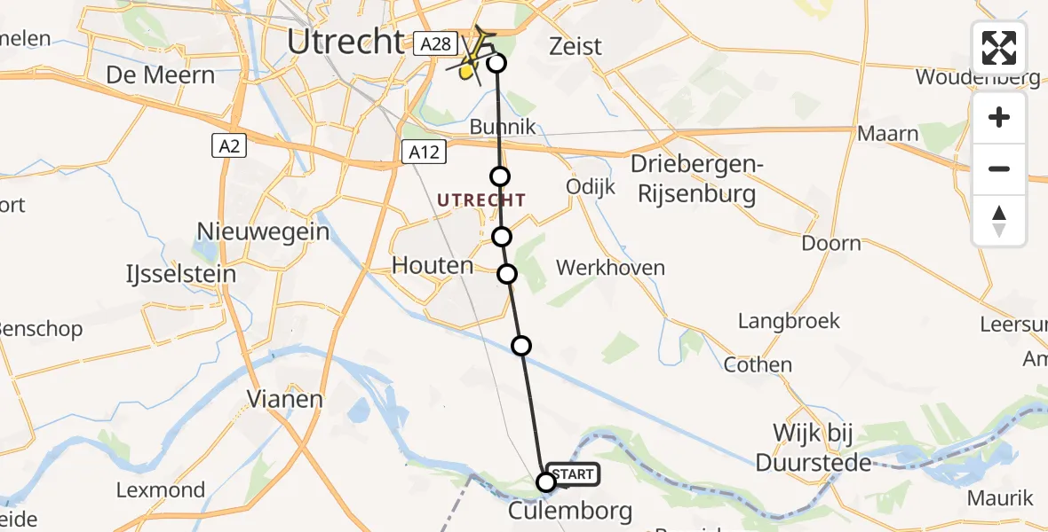 Routekaart van de vlucht: Lifeliner 3 naar Universitair Medisch Centrum Utrecht