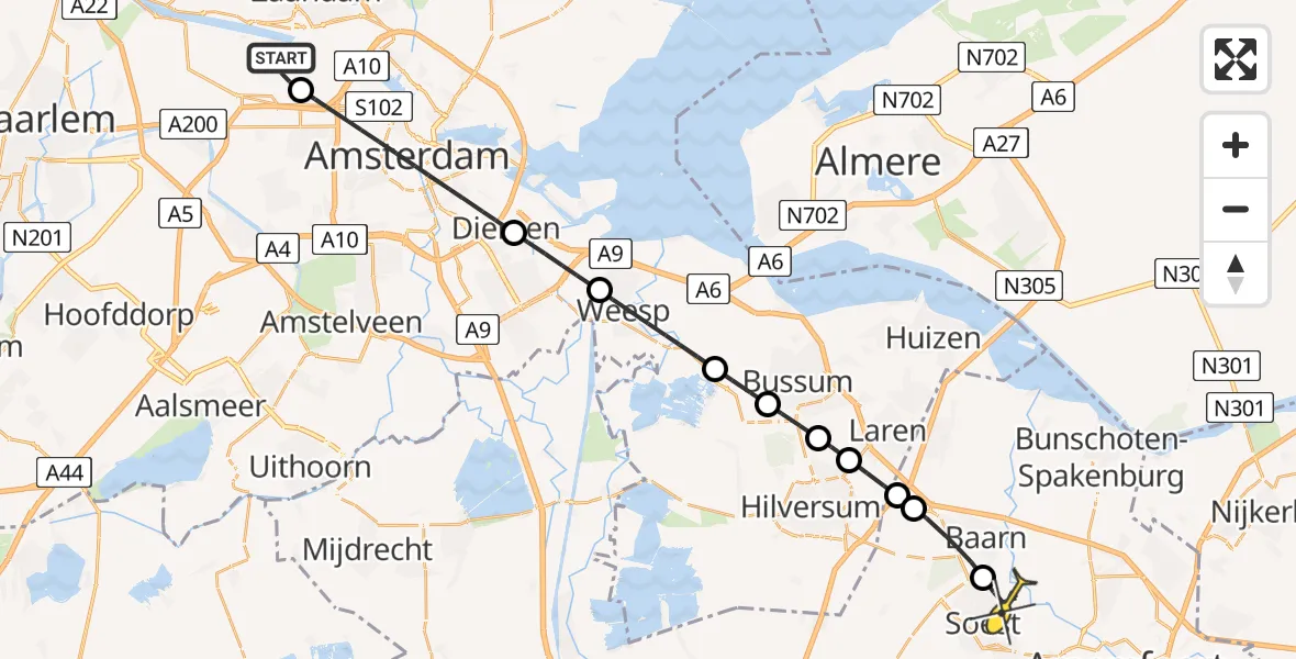 Routekaart van de vlucht: Lifeliner 1 naar Soest