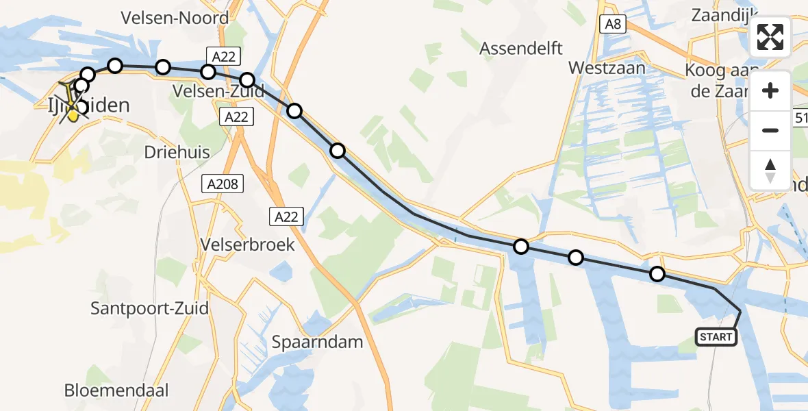 Routekaart van de vlucht: Lifeliner 1 naar IJmuiden Heliport