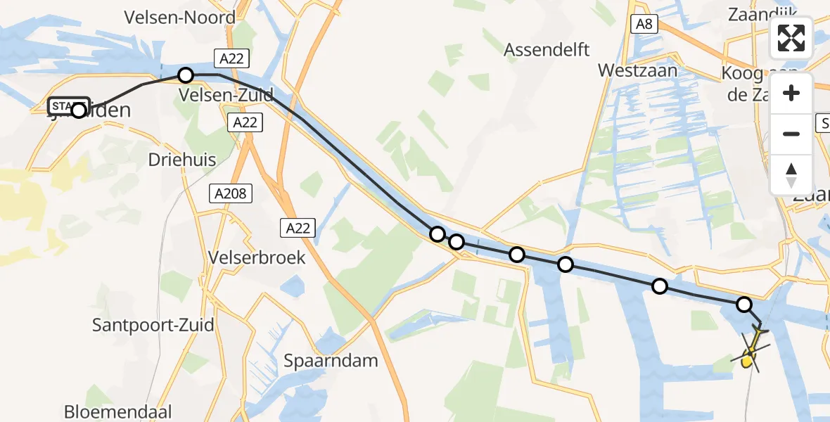 Routekaart van de vlucht: Lifeliner 1 naar Amsterdam Heliport