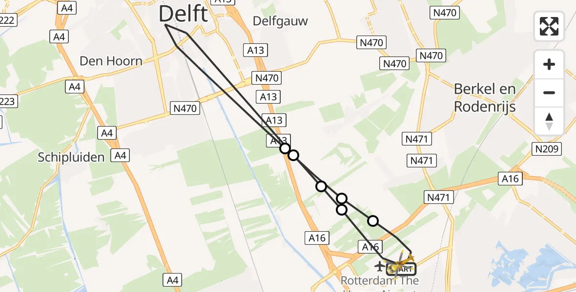 Vluchtroute Traumahelikopter Rotterdam The Hague Airport - Rotterdam The Hague Airport, 13 november 2023, 13:31