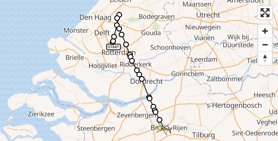 Routekaart van de vlucht: Lifeliner 2 naar Breda