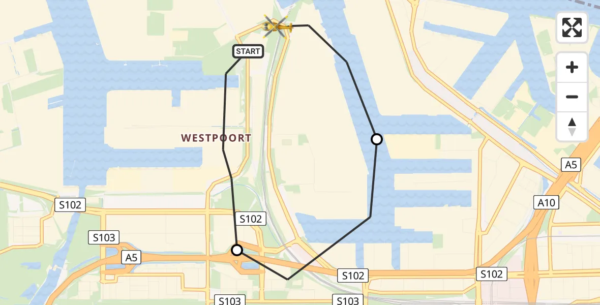 Vluchtroute Traumahelikopter Amsterdam Heliport - Amsterdam Heliport, 13 november 2023, 14:21