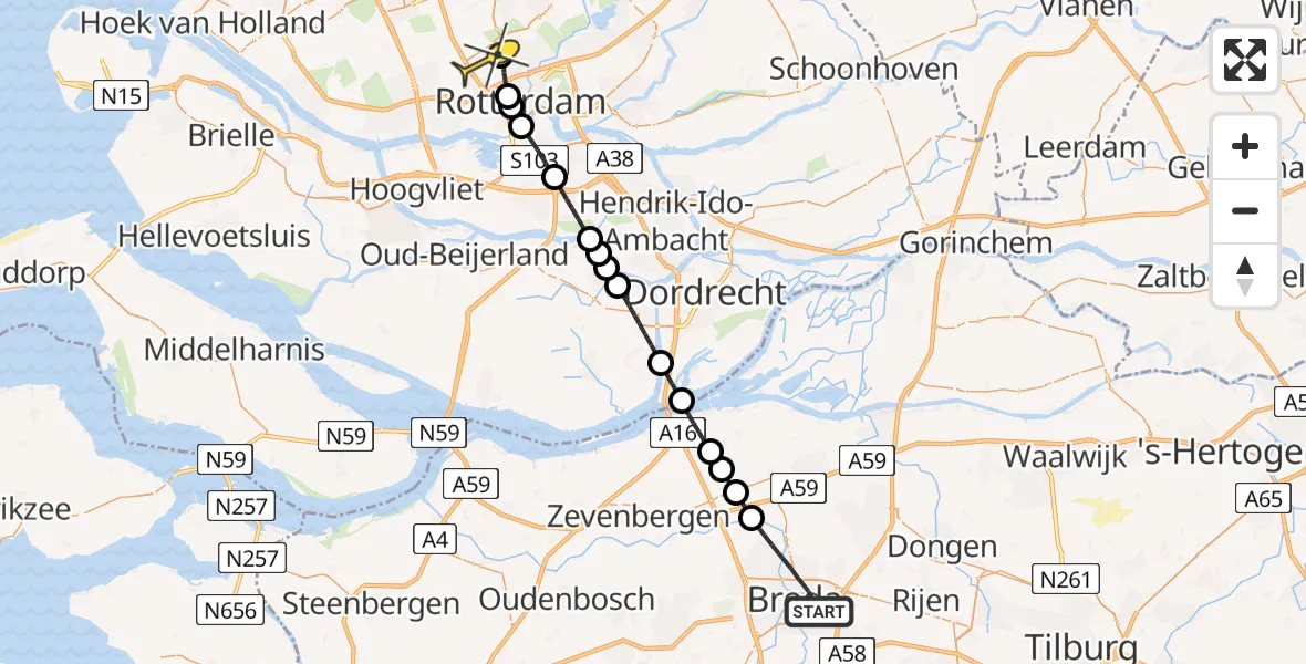 Routekaart van de vlucht: Lifeliner 2 naar Rotterdam The Hague Airport