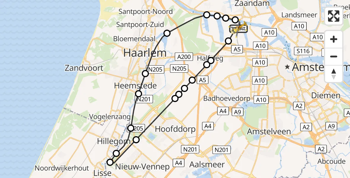 Vluchtroute Traumahelikopter Amsterdam Heliport - Amsterdam Heliport, 13 november 2023, 15:16