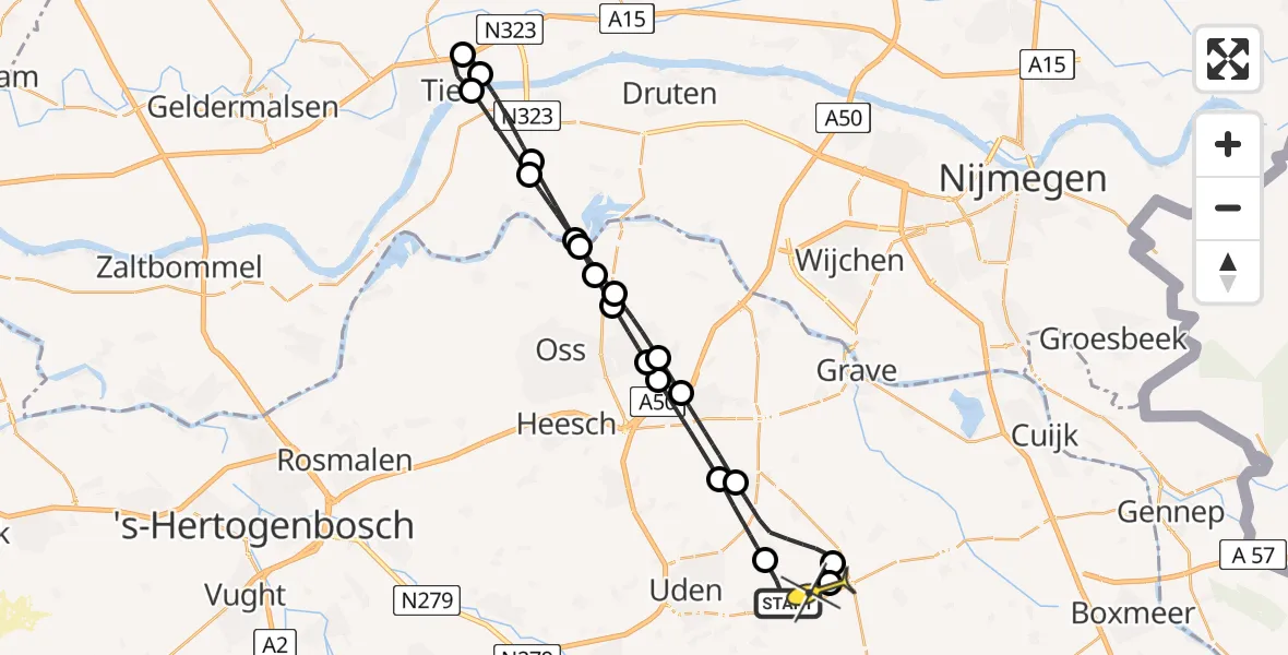 Routekaart van de vlucht: Lifeliner 3 naar Volkel