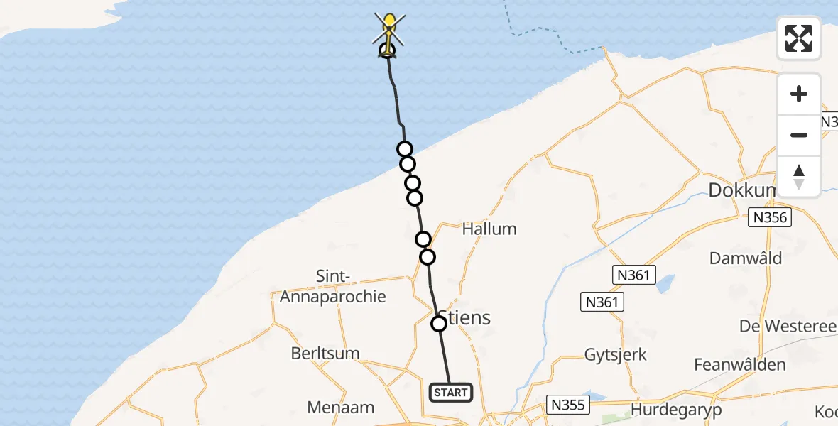 Routekaart van de vlucht: Ambulanceheli naar Ballum