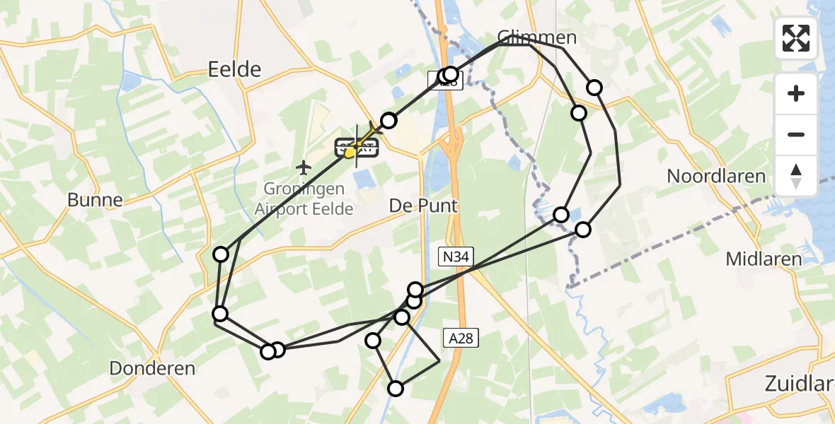 Routekaart van de vlucht: Lifeliner 4 naar Groningen Airport Eelde