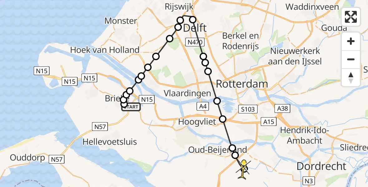 Routekaart van de vlucht: Lifeliner 1 naar Westmaas