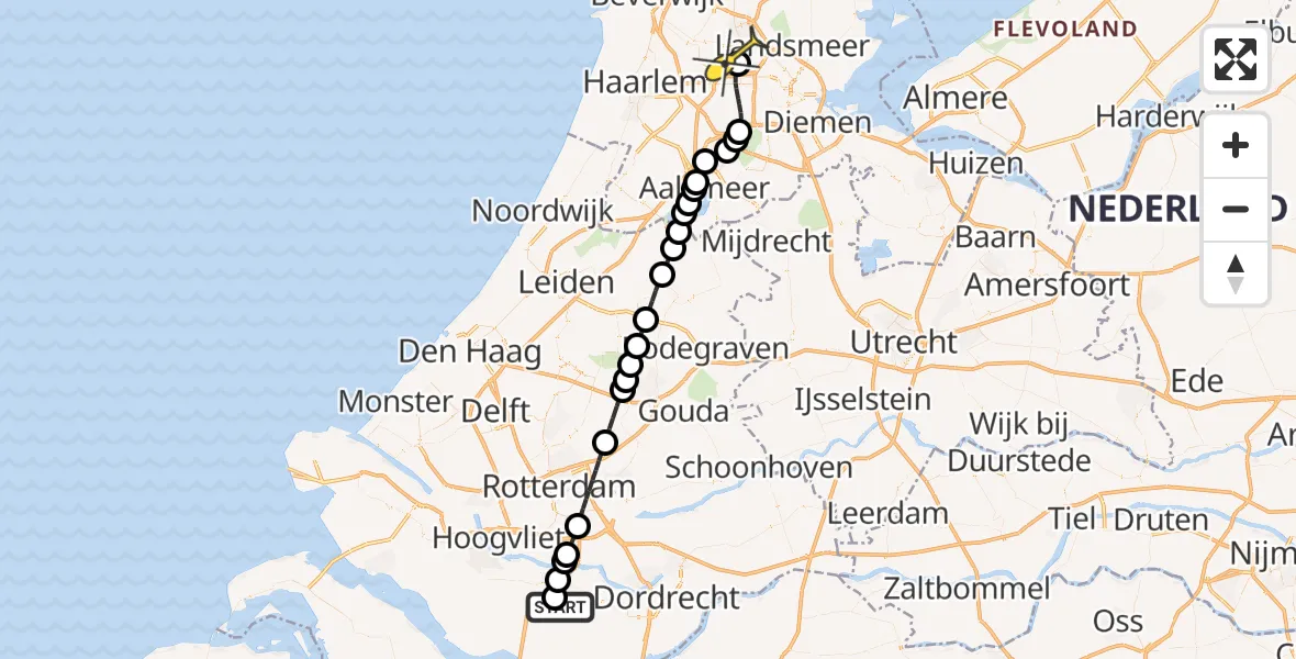 Routekaart van de vlucht: Lifeliner 1 naar Amsterdam Heliport