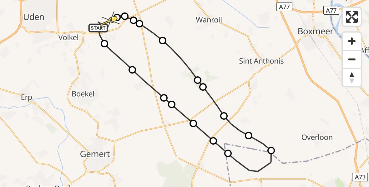 Routekaart van de vlucht: Lifeliner 3 naar Vliegbasis Volkel