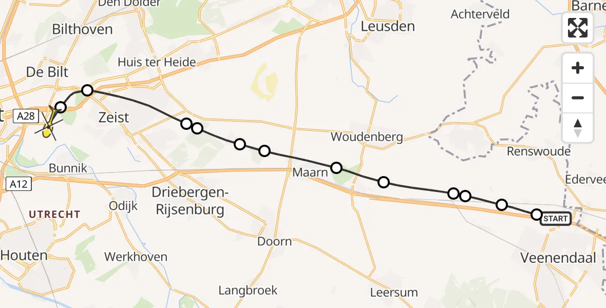 Routekaart van de vlucht: Lifeliner 3 naar Universitair Medisch Centrum Utrecht