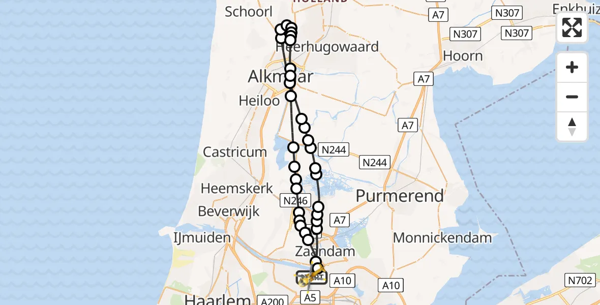 Vluchtroute Traumahelikopter Amsterdam Heliport - Amsterdam Heliport, 13 november 2023, 19:56