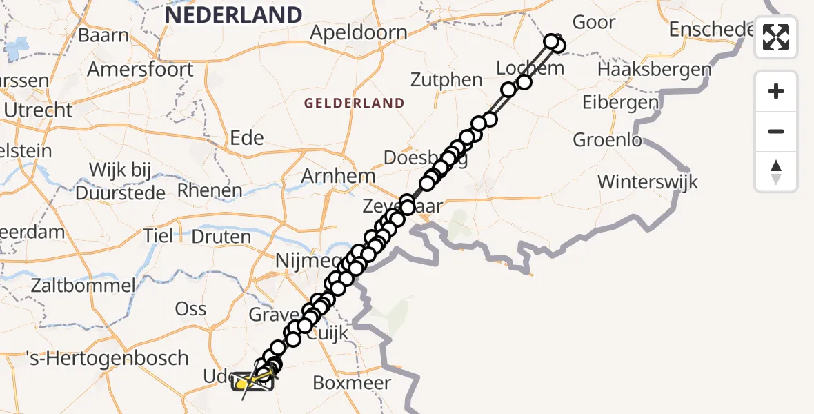 Routekaart van de vlucht: Lifeliner 3 naar Vliegbasis Volkel