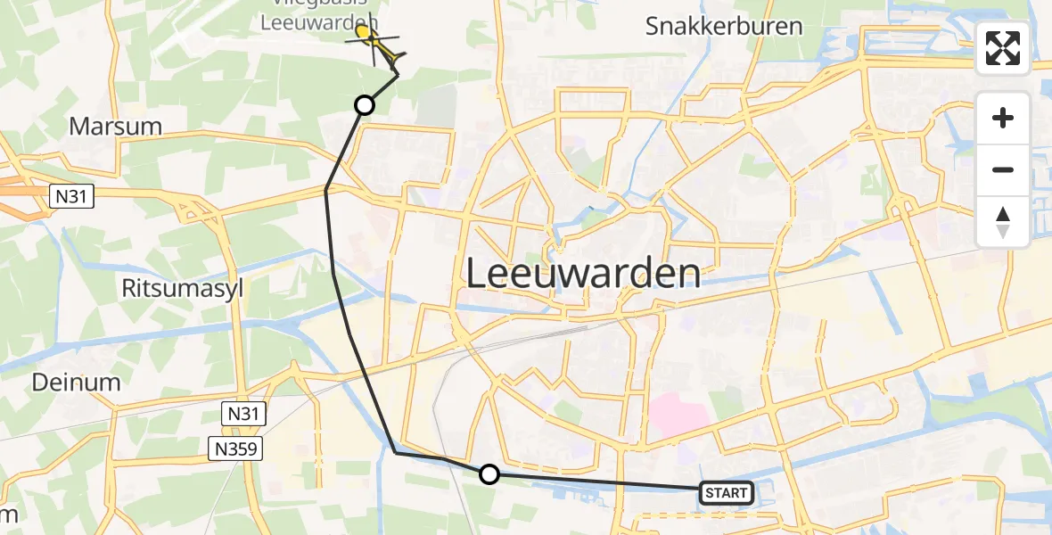 Routekaart van de vlucht: Ambulancehelikopter naar Vliegbasis Leeuwarden