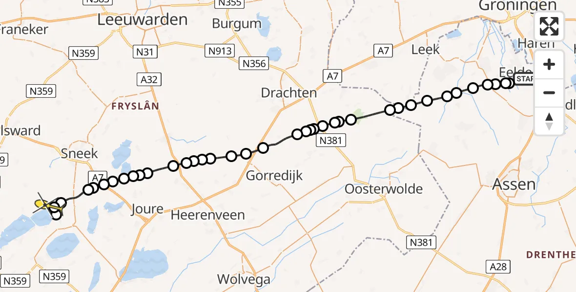 Routekaart van de vlucht: Lifeliner 4 naar Heeg