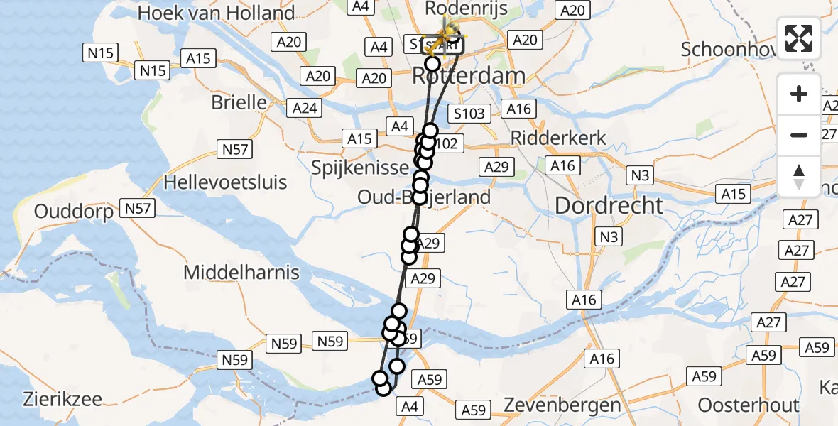 Vluchtroute Traumahelikopter Rotterdam The Hague Airport - Rotterdam The Hague Airport, 14 november 2023, 07:12