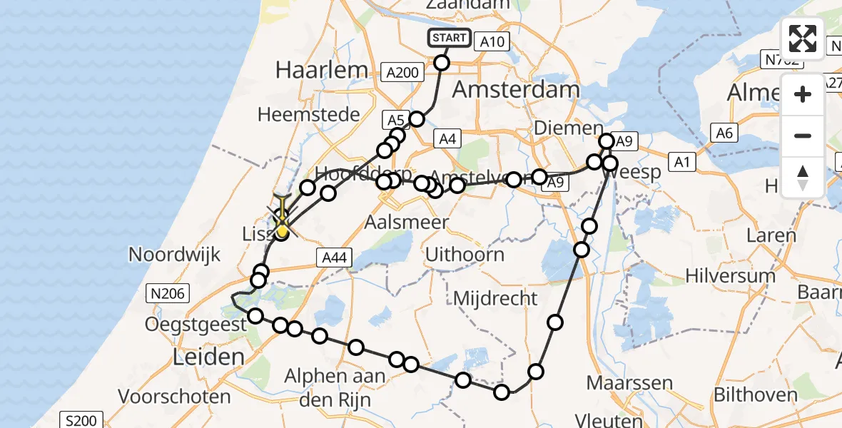 Routekaart van de vlucht: Lifeliner 1 naar Lisserbroek