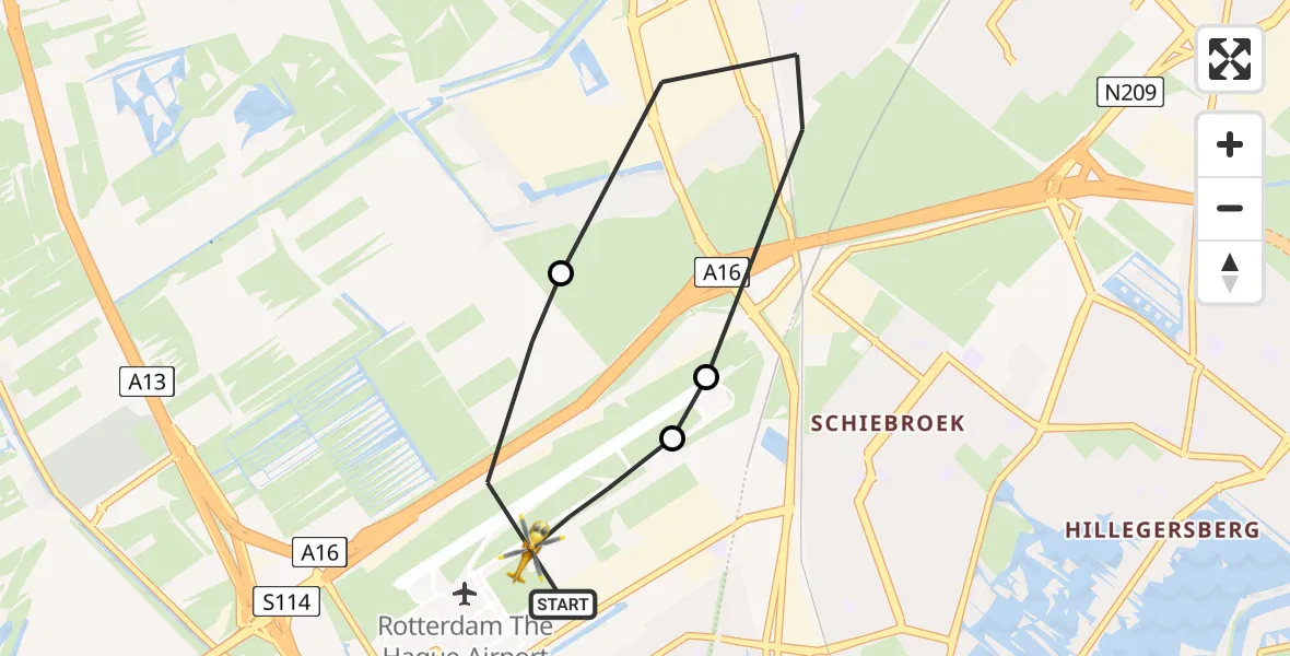 Vluchtroute Traumahelikopter Rotterdam The Hague Airport - Rotterdam The Hague Airport, 14 november 2023, 07:45