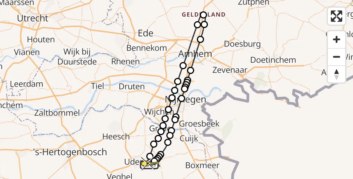 Routekaart van de vlucht: Lifeliner 3 naar Vliegbasis Volkel