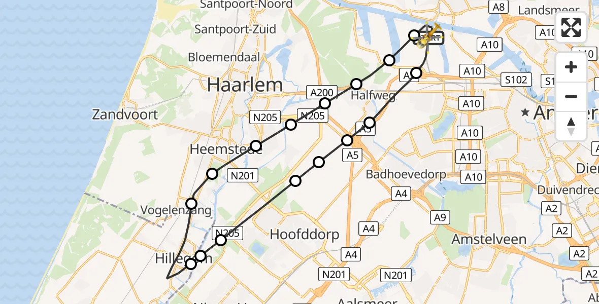Vluchtroute Traumahelikopter Amsterdam Heliport - Amsterdam Heliport, 14 november 2023, 09:47