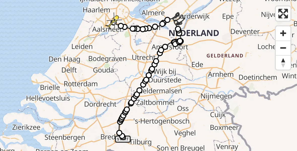 Routekaart van de vlucht: Politieheli naar Schiphol