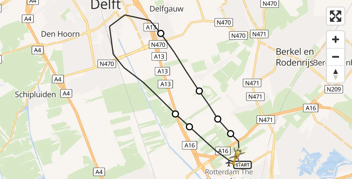 Vluchtroute Traumahelikopter Rotterdam The Hague Airport - Rotterdam The Hague Airport, 14 november 2023, 12:10