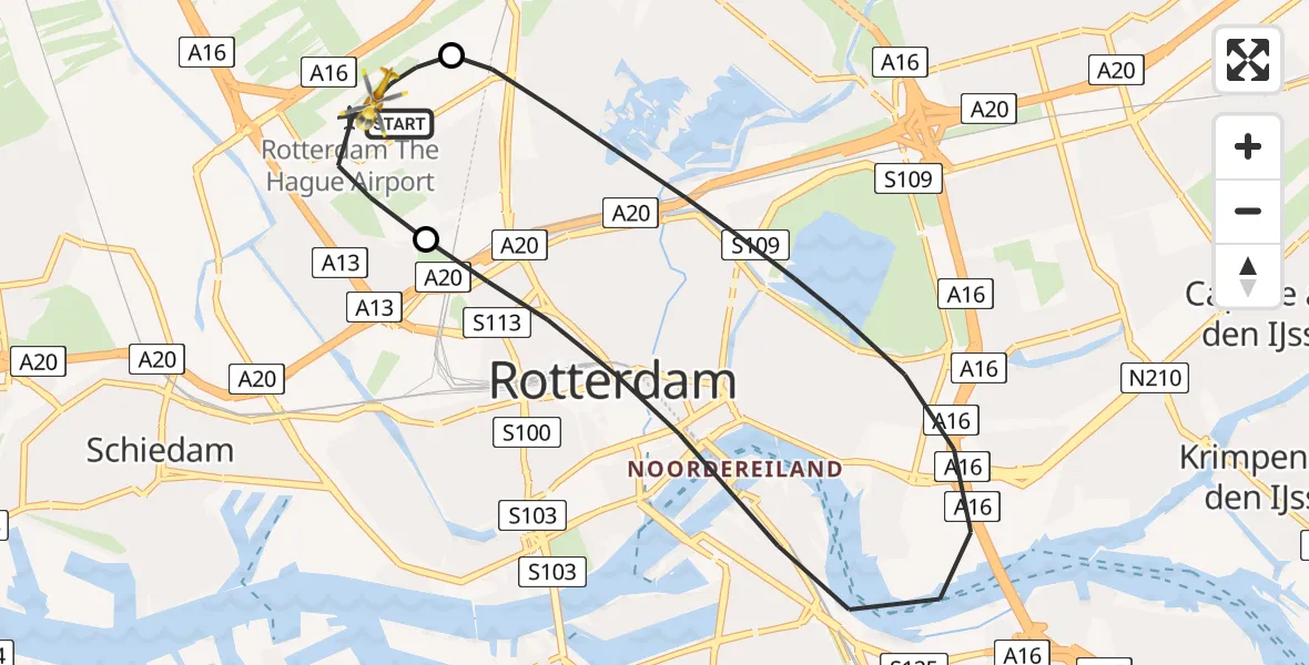 Vluchtroute Traumahelikopter Rotterdam The Hague Airport - Rotterdam The Hague Airport, 14 november 2023, 14:11
