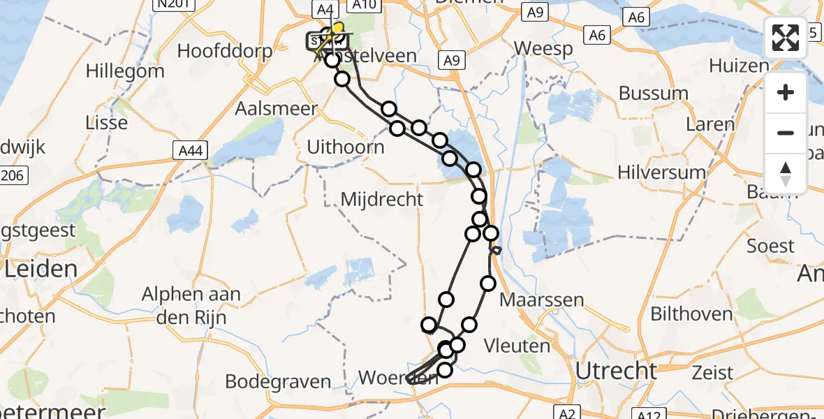 Routekaart van de vlucht: Politieheli naar Schiphol