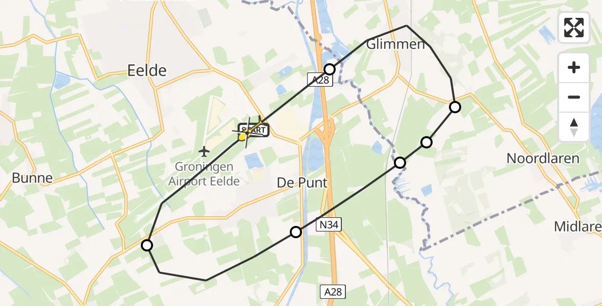 Routekaart van de vlucht: Lifeliner 4 naar Groningen Airport Eelde