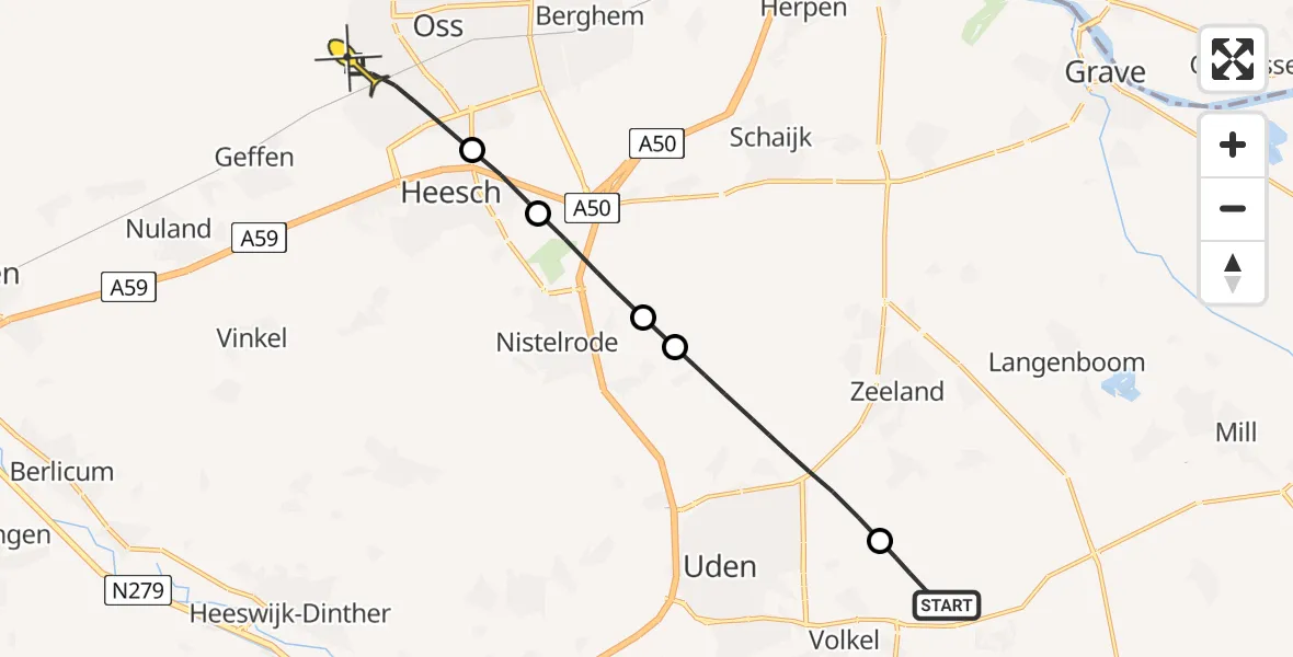 Routekaart van de vlucht: Lifeliner 3 naar Oss