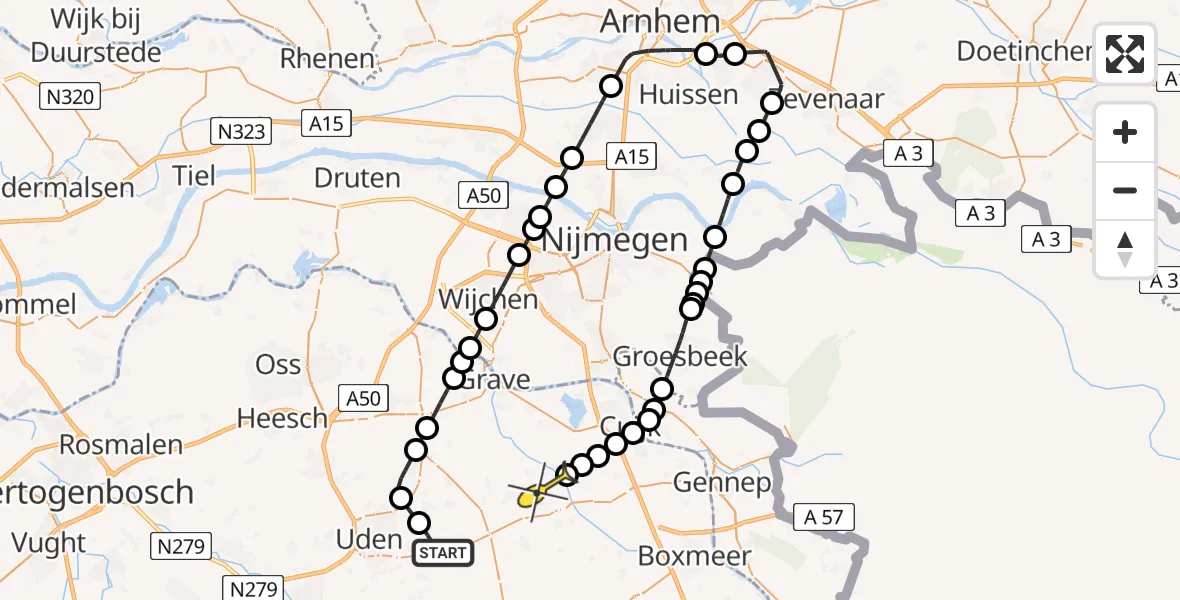 Routekaart van de vlucht: Politieheli naar Mill