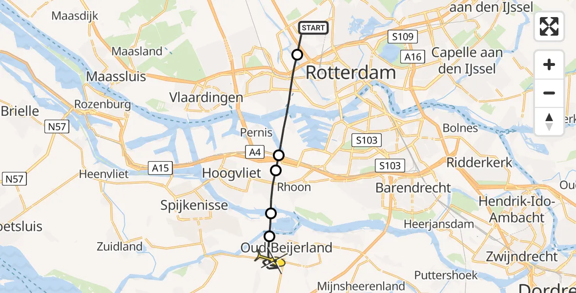 Routekaart van de vlucht: Lifeliner 2 naar Oud-Beijerland